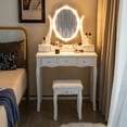thumbnail image 2 of Gymax Vanity Desk Set w/ Lighted Mirror Makeup Table Vanity Dresser w/ 10 LED Light Bulbs White, 2 of 10