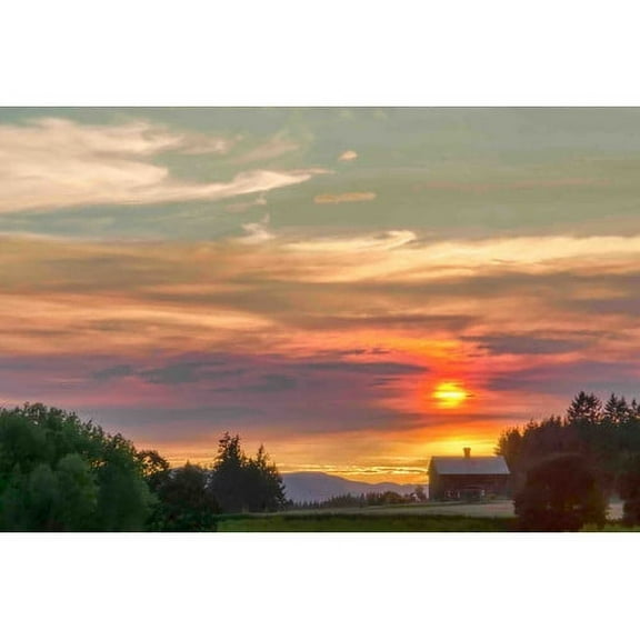 "Barn on the Ridge at Sunset" Painting Print on Wrapped Canvas