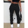 thumbnail image 3 of Women's Stretch Flared Cargo Jeans Multi Pockets Long Denim Pants Retro Bell Bottom Work Pants Utility Zip Button Closure, 3 of 7