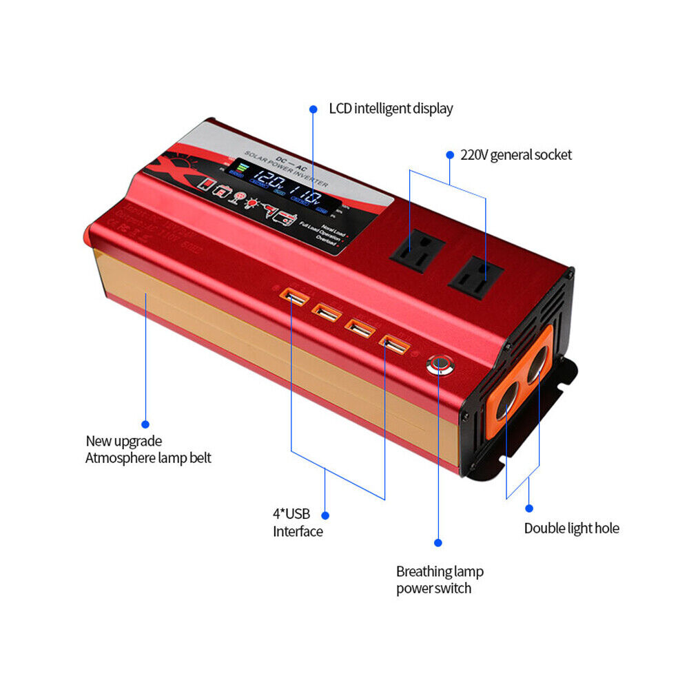 JAHY2TECH Pure Sine Wave 12V 900W Continuous 6000W Surge Power Inverter LED Display for Truck
