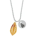thumbnail image 1 of Delight Jewelry Acrylic Medium Leaf Orange Mixed Brown and Yellow Silvertone Script Initial Disc - & - Charm Necklace, 20"+3", 1 of 4