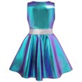 thumbnail image 2 of IDOPIP Girl Shiny Metallic Dress Toddler Holographic Skater Dress Metallic Music Festivals Birthday 80s Sparkly Outfits Kids Alien Halloween 90s Prom Swing Skater Dress 7-8 Years Blue White, 2 of 8