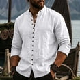 thumbnail image 2 of XuJwPNcy Men Long Sleeve Linen Shirts Casual Mock Neck Button down Tops Fall Beach Vacation Shirts(White,X-Large), 2 of 7