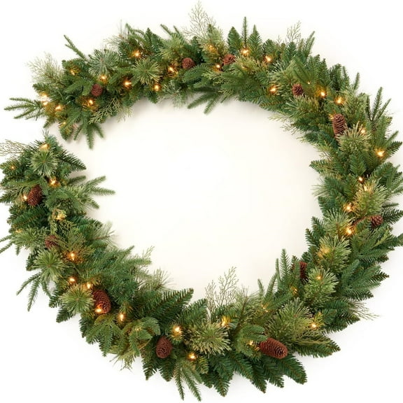 9Ft Pre-lit Christmas Garland with 50 LED Lights Battery Operated,Holiday Decoration Stairs Wall Mantle Door Indoor Outdoor