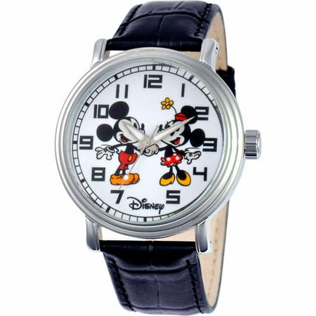 Disney Mickey/Minnie Mouse Men's Vintage Watch, Black Strap