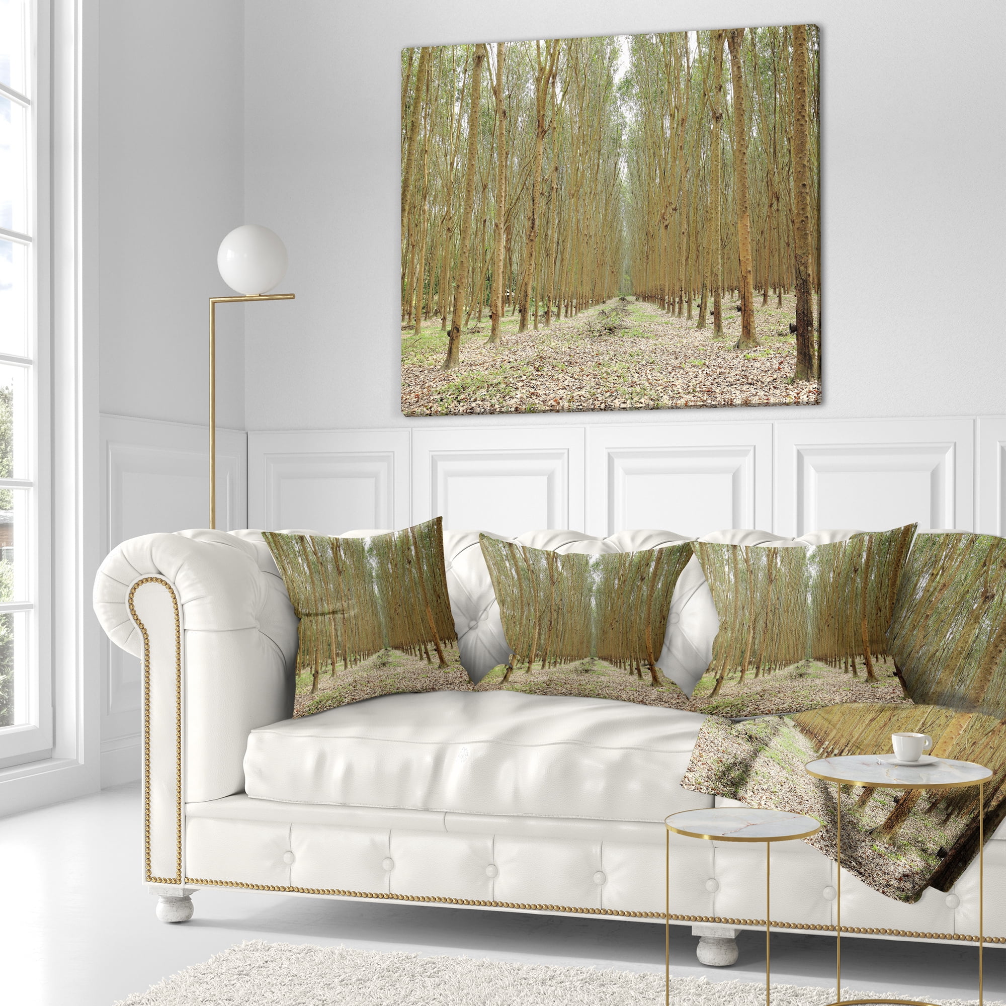 Designart Rubber Trees Row in Thailand - Modern Forest Throw Pillow - 18x18