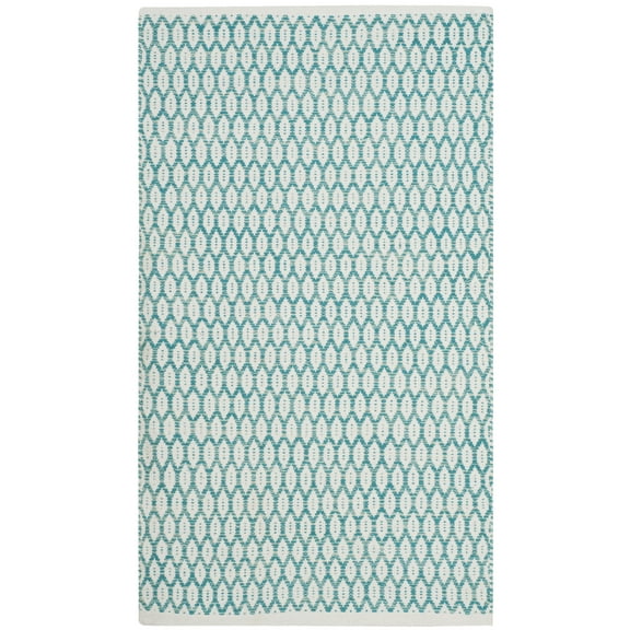 SAFAVIEH Montauk Crystal Geometric Cotton Area Rug, Aqua/Ivory, 2'3" x 3'9"
