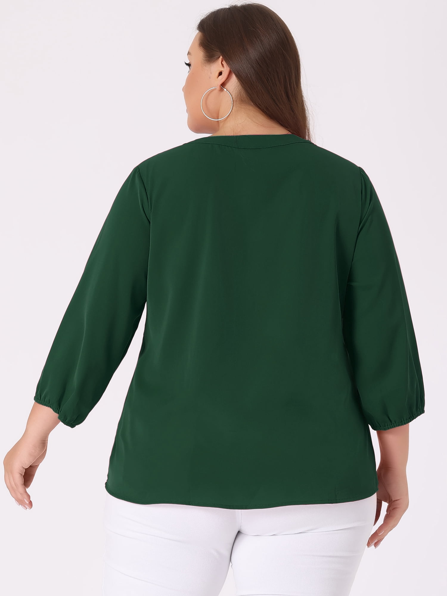 DARING DIVA Women's Plus Round Neck Work Ruffle Chiffon Top 2X Green