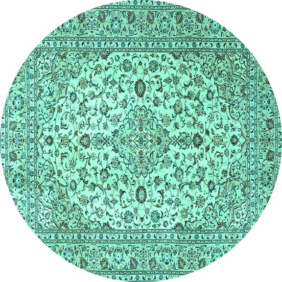 Ahgly Company Machine Washable Indoor Round Persian Turquoise Blue Traditional Area Rugs, 8' Round
