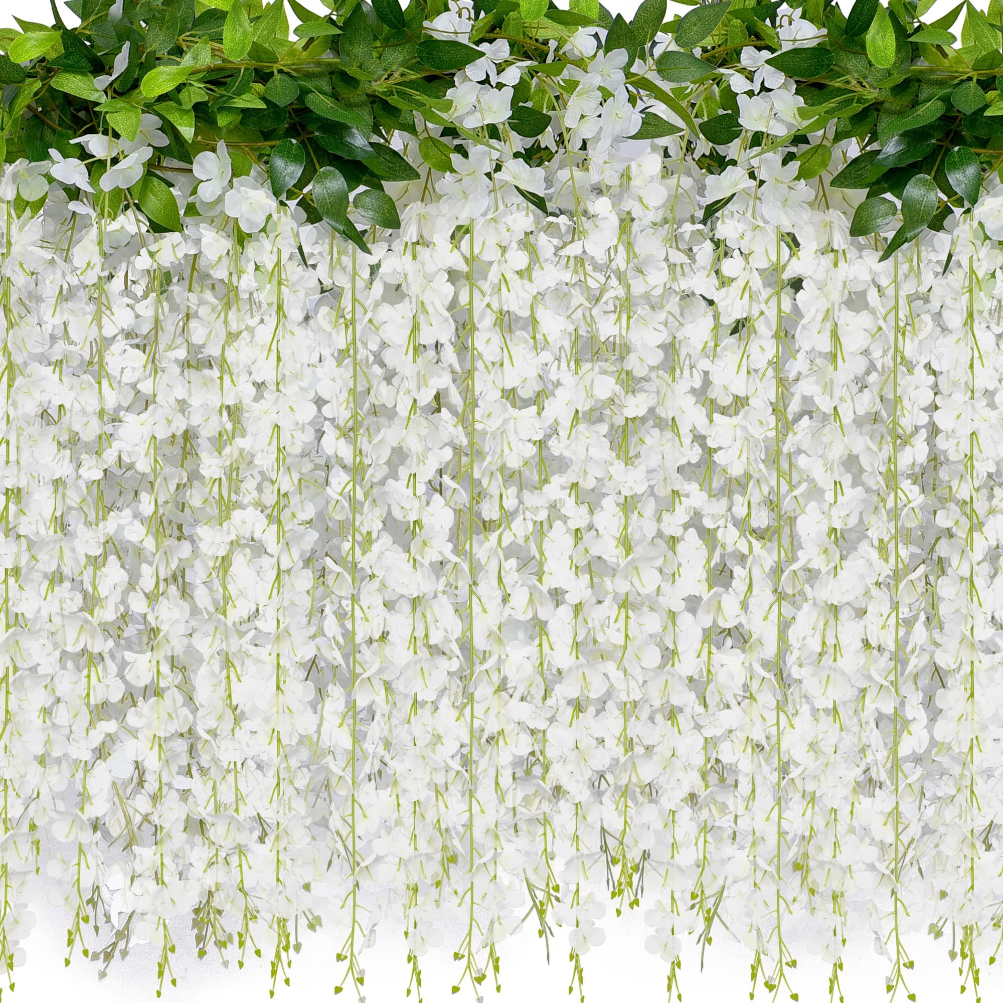 JACKYLED 40 Branches Wisteria Hanging Flowers 6 Feet Artificial White