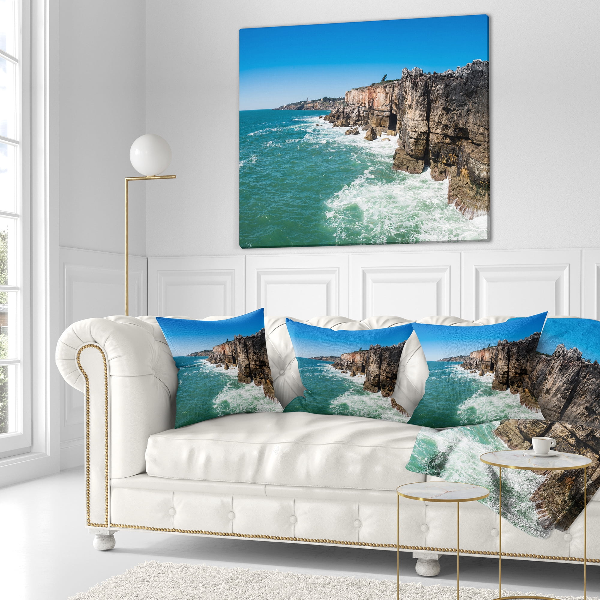 Designart Coastline of Cascais - Seascape Photography Throw Pillow - 18x18