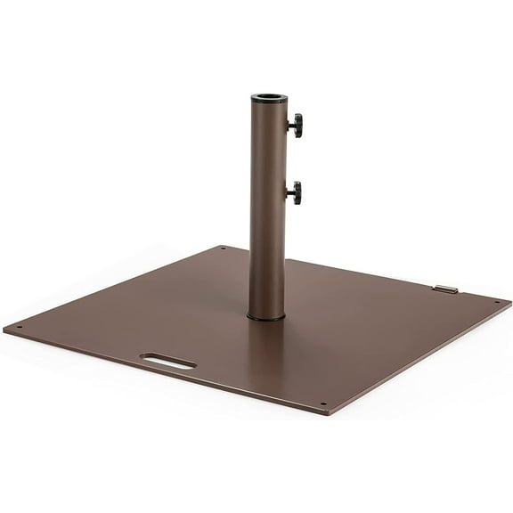 WgoodW 50LBS Patio Umbrella Base, Portable Outdoor Umbrella Base Stand, 24 Inches Square Umbrella Base Holder with 2 Tightening Knobs & 2 Wheels, Suitable for Backyard, Deck, Poolside, Patio (Brown)