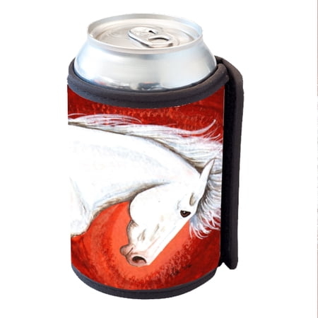 KuzmarK Insulated Drink Can Cooler Hugger - White Andalusian Stallion Abstract Horse Art by Denise Every