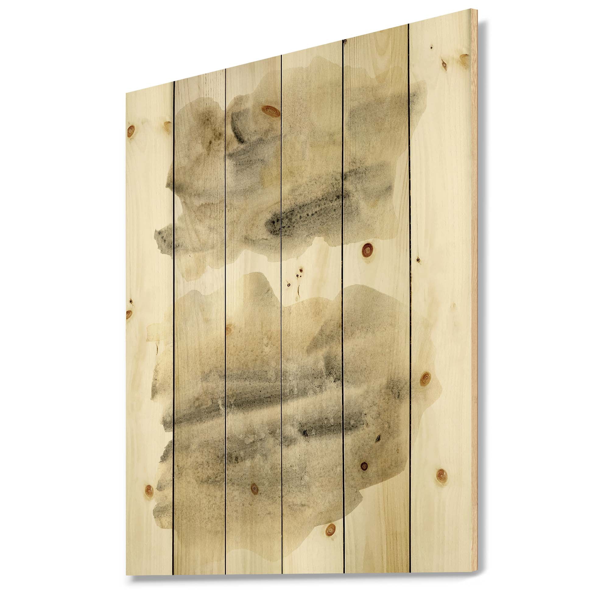 Designart 'Beige and Black Clouds' Modern Print on Natural Pine Wood