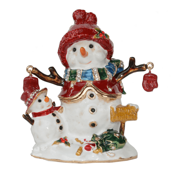 Snowman Trinket Box Metal Jewelry Box Earring Ring Holder Christmas Ornament X'mas Present Gifts