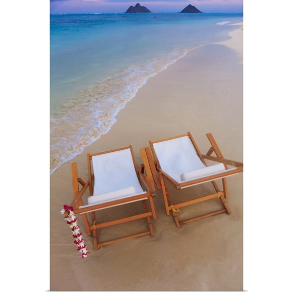 Great BIG Canvas | "Hawaii, Oahu, Kailua, Two Lounge Chairs On The White Sandy Beach Of Lanikai" Art Print - 20x30