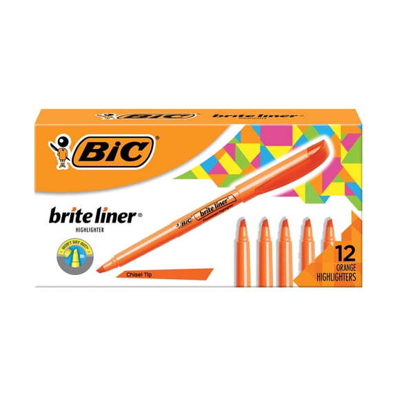 BIC Brite Liner Orange Highlighters, Chisel Tip, 12-Count Pack
