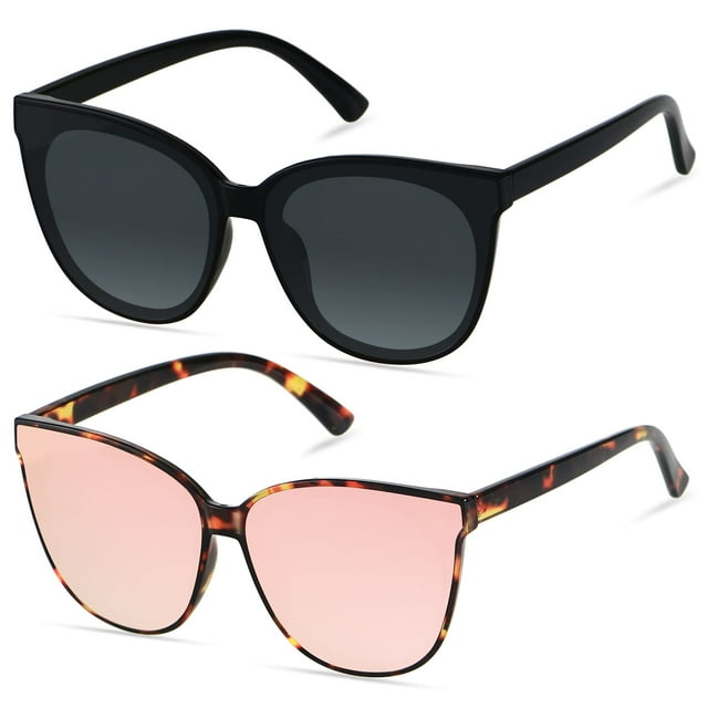 Gafas de Sol LYZOIT Oversized de Ojo de Gato para Mujer Paquete de 2 Negro Rosa