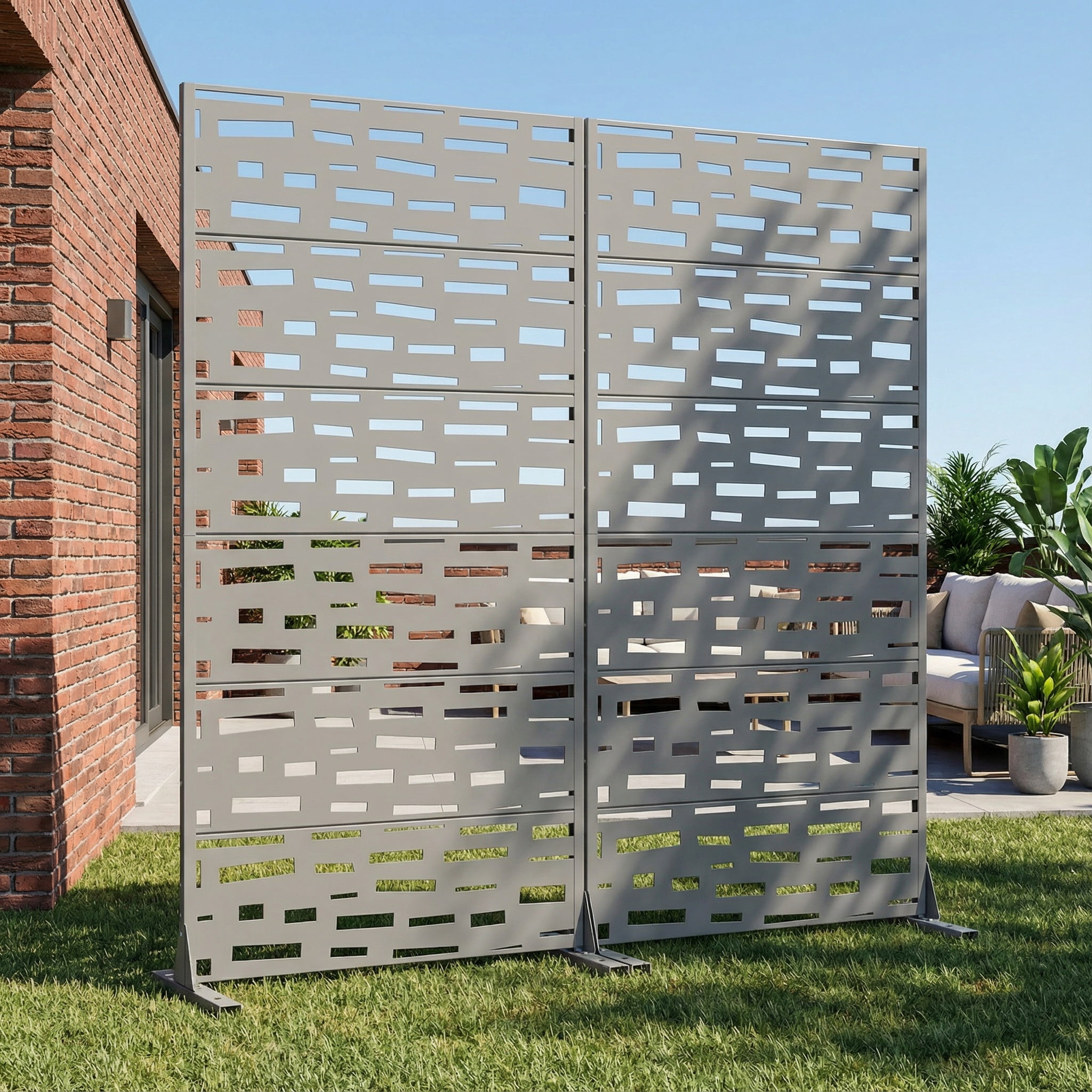 Privacy Metal Screen Fence Panel Horizontal Stripe Pattern