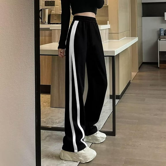 jobturf Girls Sweatpants Elastic Waist Side Striped Baggy Track Pants Wide Leg Athletic Casual Comfy Athletic Trousers