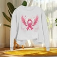 thumbnail image 5 of Nmnitkp Women Breast Cancer Awareness Sweatshirt Pink Ribbon Inspirational Tops Casual Long Sleeve Fall Winter Pullover White,XL, 5 of 5