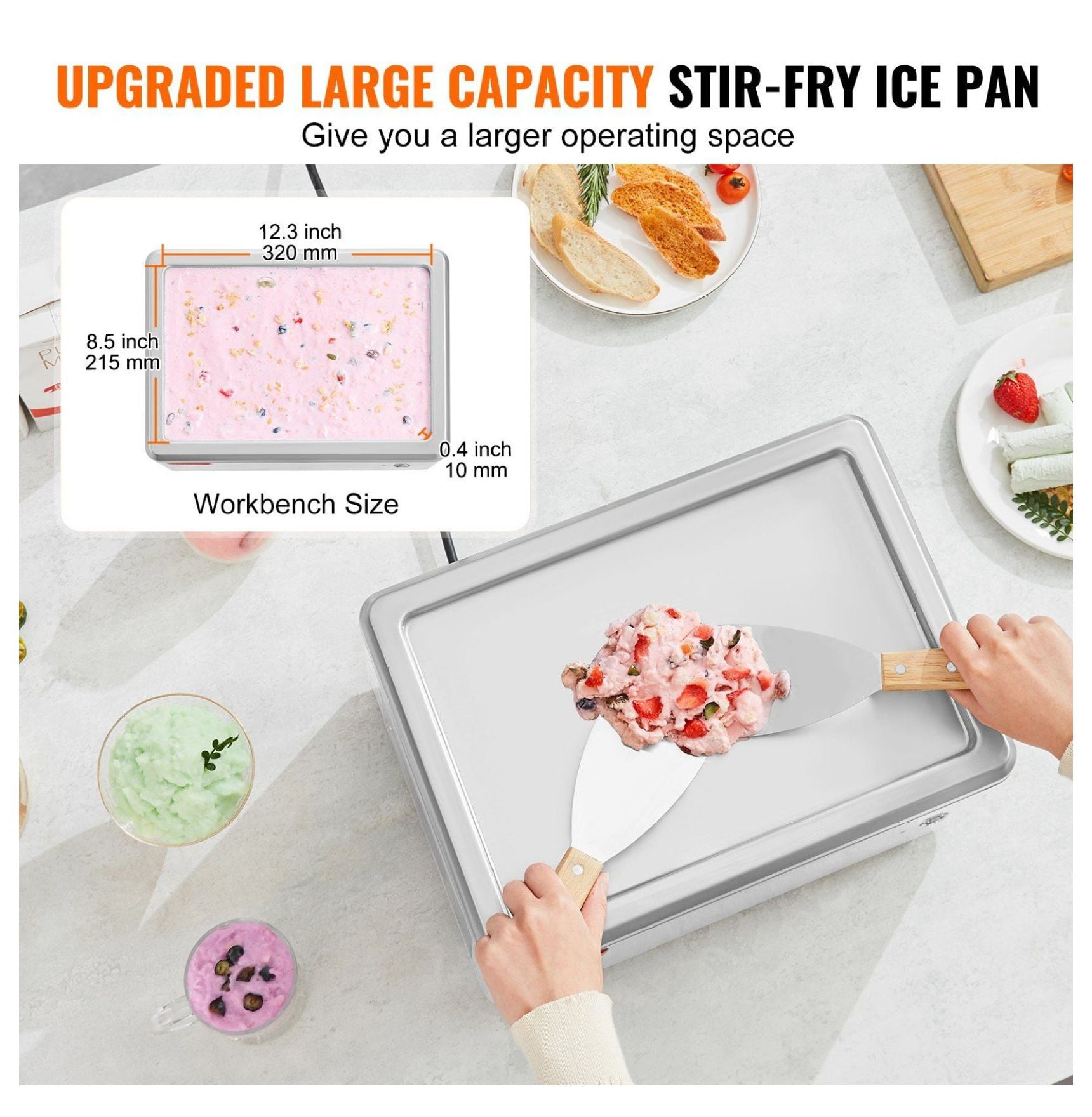 Fried Ice Cream Roll Machine, 12.6" Stainless Steel Pan Maker with Compressor & 2 Scrapers, Frozen Yogurt Ice Cream Roller for Home & Commercial Use