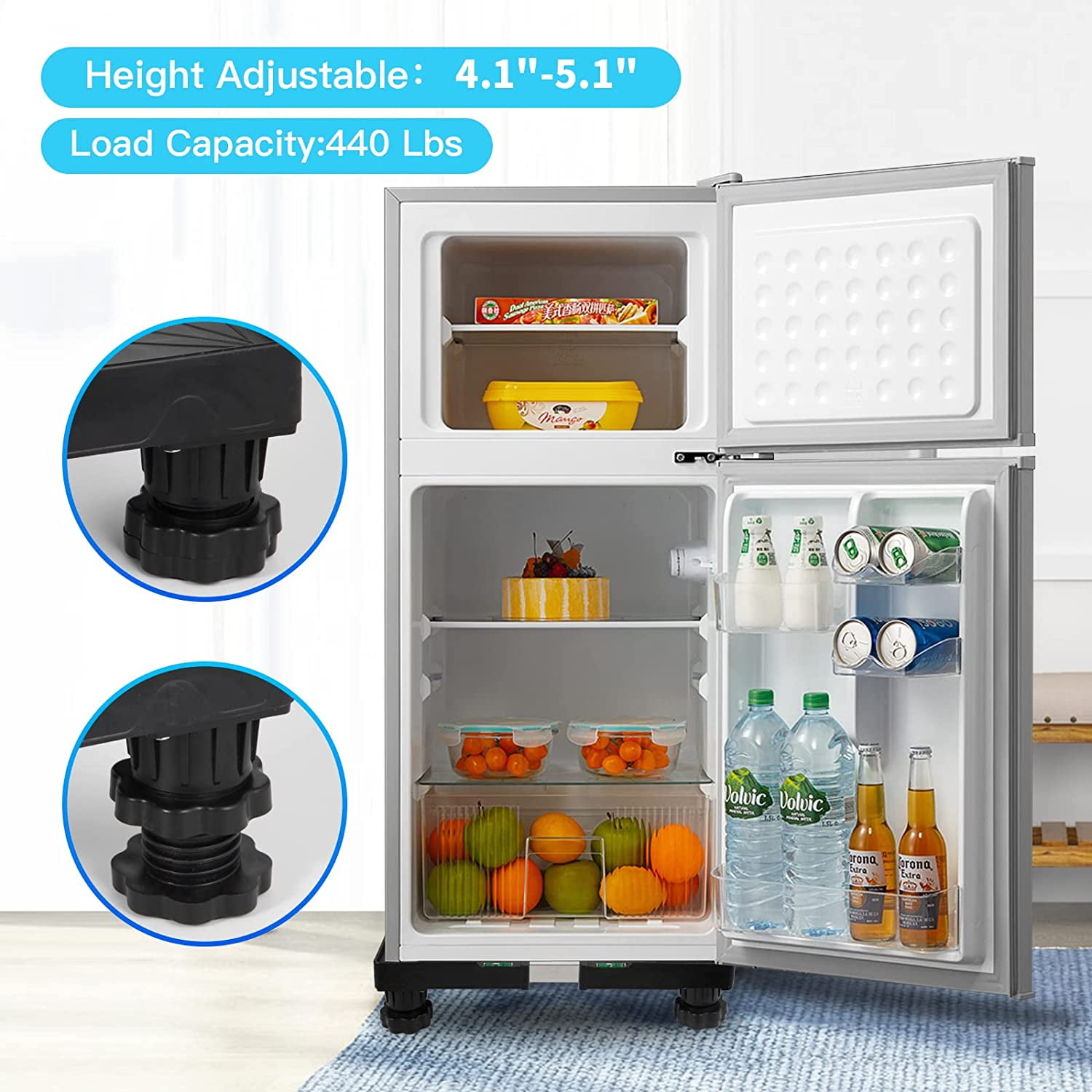 Mini Fridge Stand Universal Raised Base Adjustable Refrigerator Stands with 4 Strong Feet Washing Machine Pedestal Multi-Functional Bases for Dryer (Black)