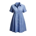 thumbnail image 4 of Casual Mini Dresses for Women Striped Short Sleeve Button Front Turn Down Collar Relaxed Fit Knit Shirt Dress BU1 L, 4 of 5
