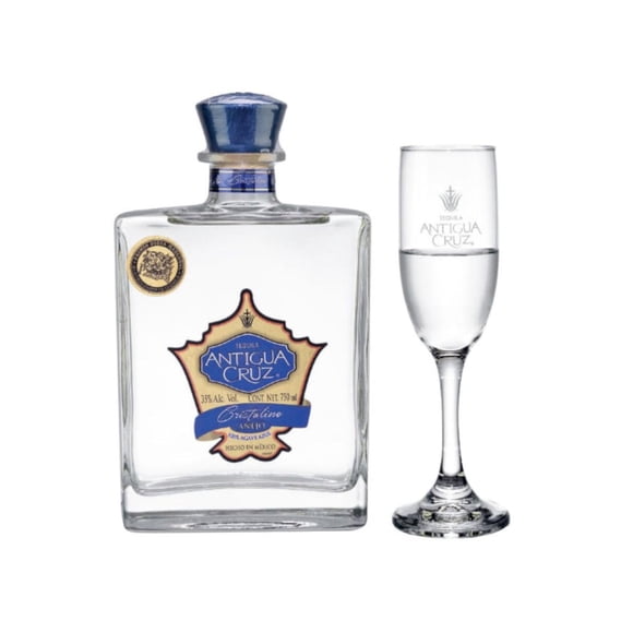 Tequila Antigua Cruz Añejo Cristalino 100% con Copa 750 ml