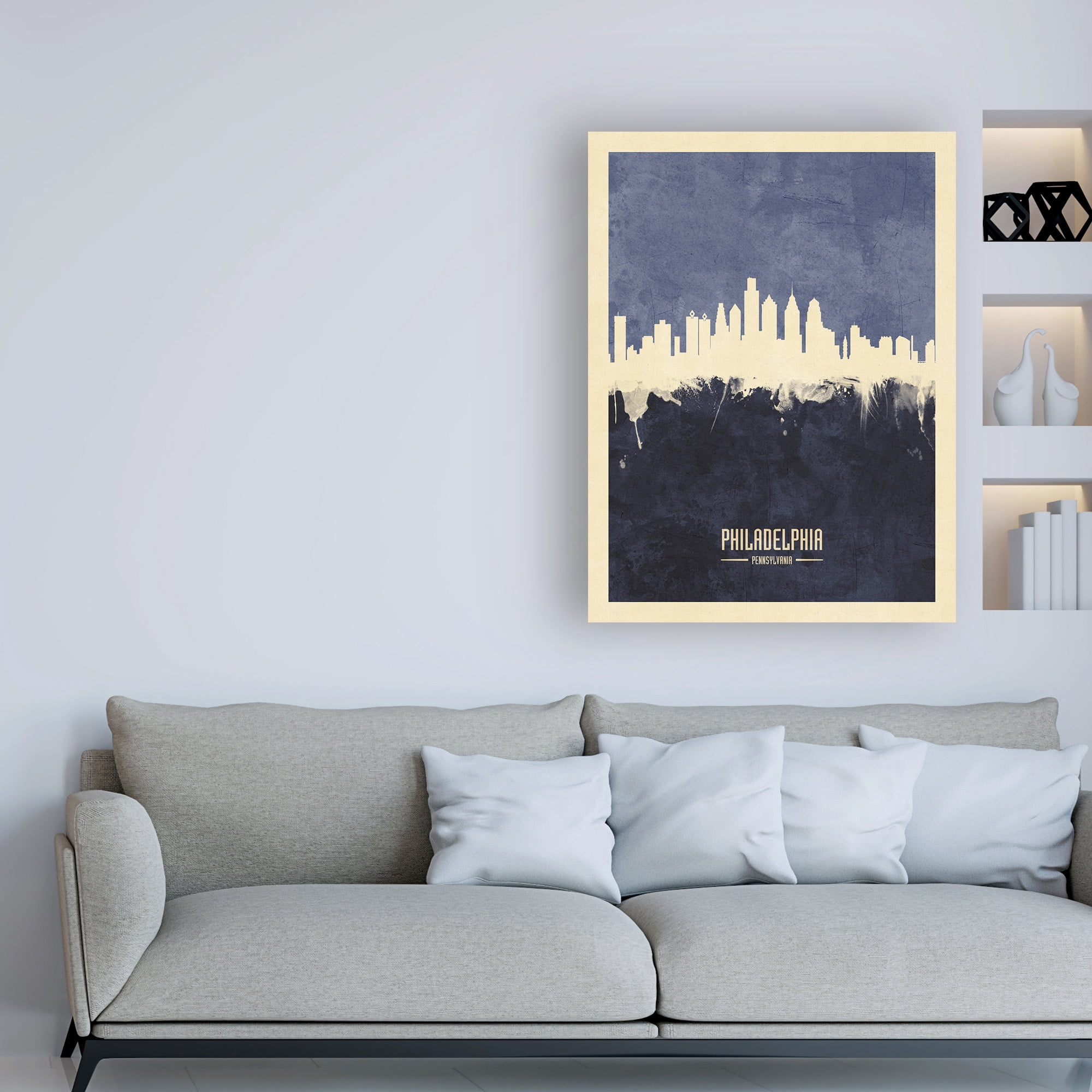Trademark Fine Art 'Philadelphia Pennsylvania Skyline Navy' Canvas Art by Michael Tompsett