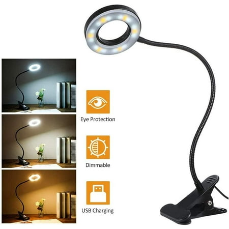 Image of Hayar USB Desk Lamp with Clamp - Clip-On LED Ring Light for Video Makeup Reading and Nighttime Use - Selfie Beauty Light for Kids Men Women