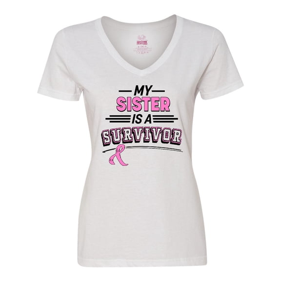 Inktastic My Sister is a Survivor Breast Cancer Awareness Women's V-Neck T-Shirt
