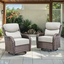 OPOHORO High Back Outdoor Swivel Patio Chairs Set of 2, 6-Inch Thick Cushions Outdoor Brown Wicker Swivel Glider Rocking Chairs for Porch Deck - Beige
