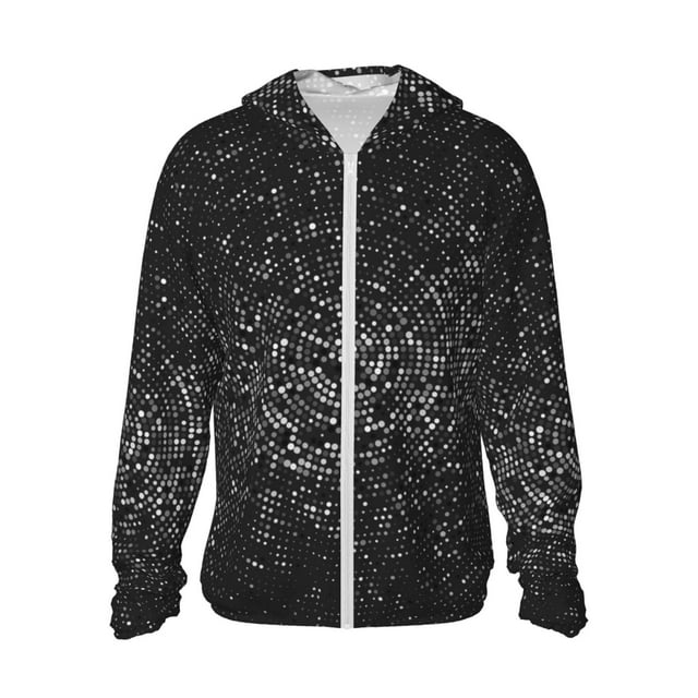 Fotbe Black And White Dotted Chaqueta con Protección Solar UPF 50+ para Hombre y Mujer, Camisa con Capucha y Bolsillos-Small
