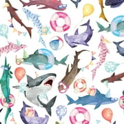 Jillson Roberts 6 PresNok Roll-Count Recycled Birthday Gift Wrap, Shark Party