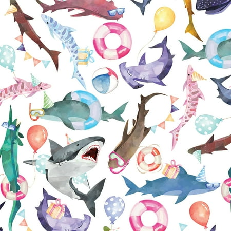 Jillson Roberts 6 PresNok Roll-Count Recycled Birthday Gift Wrap, Shark Party