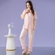 thumbnail image 4 of Pijama adelgazante de seda sintética para mujer, con lunares rosas y ribetes de encaje, pantalones de manga corta, conjunto de dos piezas para el hogar, pijama de seda helada, 4 of 6