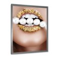 thumbnail image 2 of Designart 'Gold Leaf Lips Mouth With Pearls' Modern Framed Art Print, 2 of 4