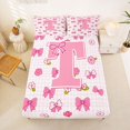 thumbnail image 5 of jejeloiu Floral Pink Monogrammed T Queen Sheet Sets For Girls,Dreamy Princess Style Bed Set,4-Piece, 5 of 6