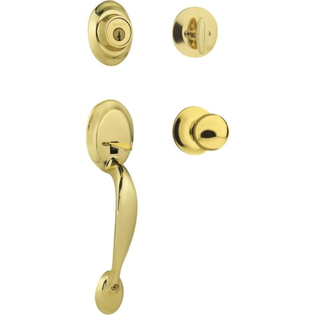 Kwikset Bright Brass Dakota Entry Handle Set
