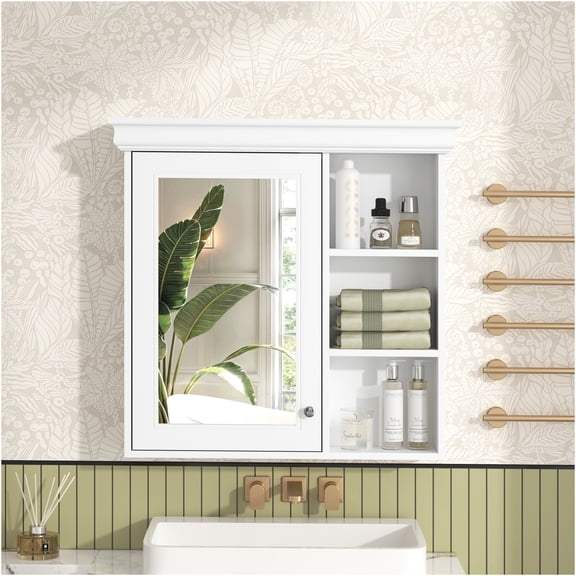 JERFIT 30x28 Inch Modern Bathroom Medicine Cabinet with Mirror, Wall Mounted Over The Toilet Storage Organizer with Adjustable Shelves, Soft Close Door, White