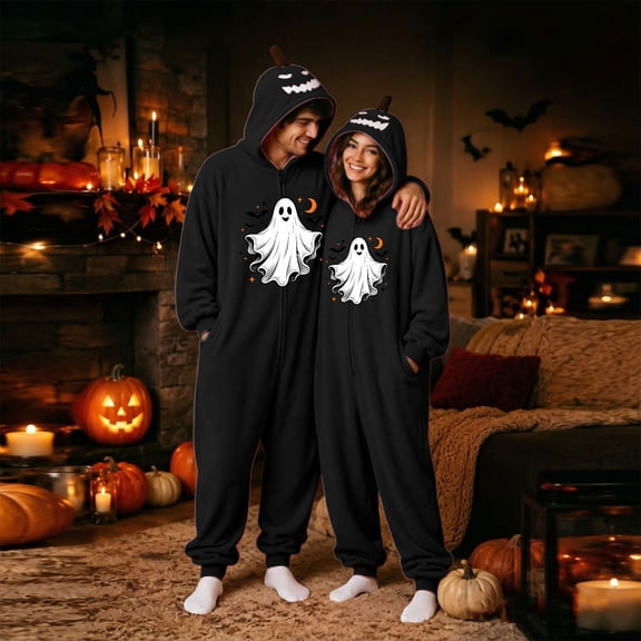 Couples Matching Halloween Jumpsuit Costume Loungewear Sleepwear Cosplay Outfit For Party Dress Up Home Lounge Night Events Photo Sessions Seasonal Gatherings And Holiday Wear