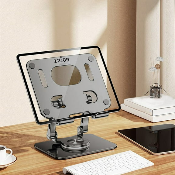 YUNAFFT Tablet And Desktop Stand With 360 Rotating Base,Foldable And Liftable Aluminum Stand,Universal Supporting 4-12.9In Laptop/Tablets /Mobile Phone,Compatible with iPad Pro/Air/Mini More(Gray)