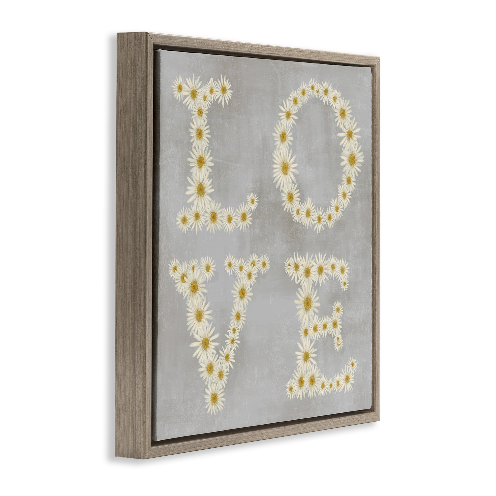 Stupell Industries Love Daisy Typography Plants & Flowers Painting Brown Floater Framed Canvas Art Print Wall Art, 25 x 25