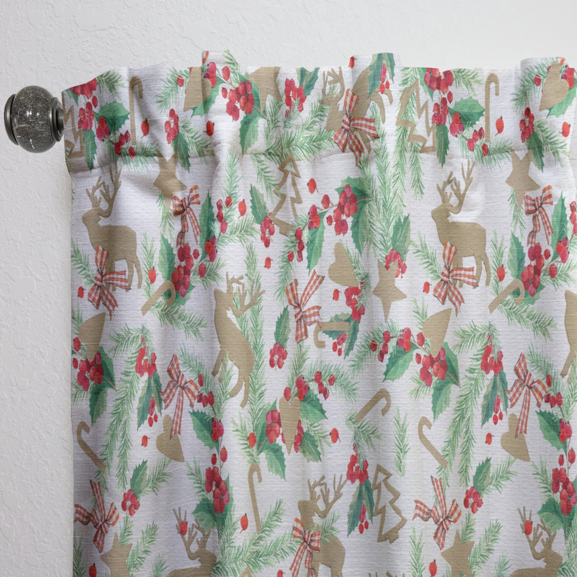 Designart 'Christmas Decoration On White' Floral Curtain Panel