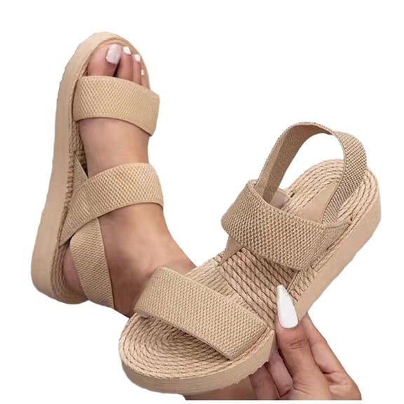 Women Summer Woven Sandals Ankle Strap Open Toe Non-Slip Lightweight Comfy Trendy Indoor Outdoor Shoes (9, Khaki)