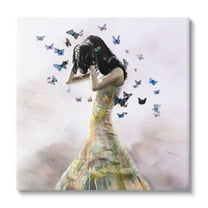 Stupell Industries Ethereal Woman Yellow Gown Flying Blue Butterflies Canvas Wall Art, 17 x 17, Design by Christopher Cuseo
