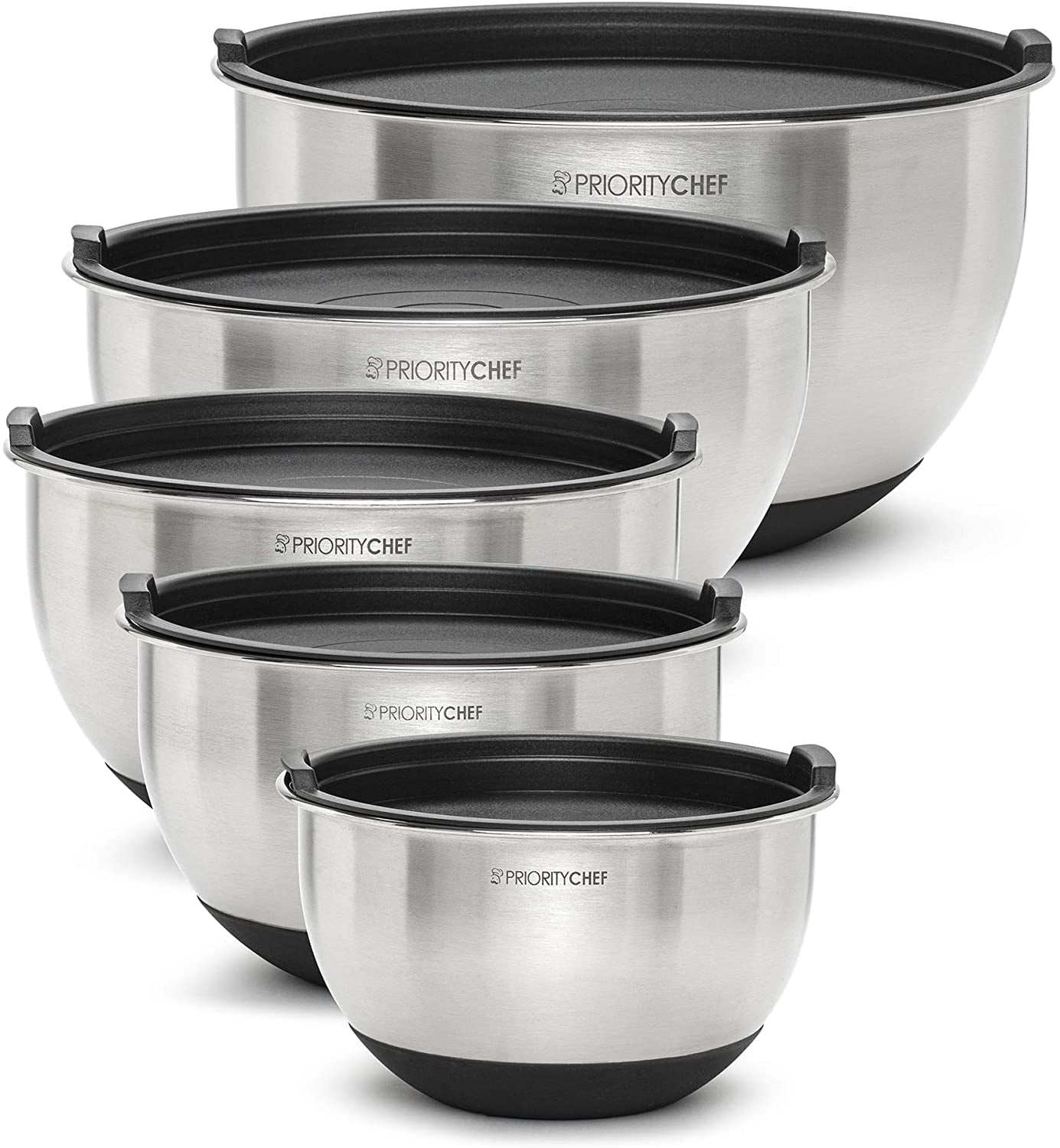 P&P CHEF Mixing Bowl with Lid Set of 5, 10-Piece Stainless Steel Nesting  Salad Bowl Set for Prepping, Mixing and Serving, Size 4.6, 3, 1.5, 1, 0.7  QT