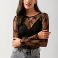 thumbnail image 6 of MEICHEN Women Sexy Lace Mesh Long Sleeve Shirts Slim Cut Crop Tops Going Out Layering Slim Fit Tee Streetwear Clothing, 6 of 7