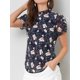 thumbnail image 2 of Blusa Floral De Gasa De Gasa Con Ojo De Cerradura En La Espalda De Manga Corta Con Volantes Para Mujer Azul oscuro S, 2 of 6